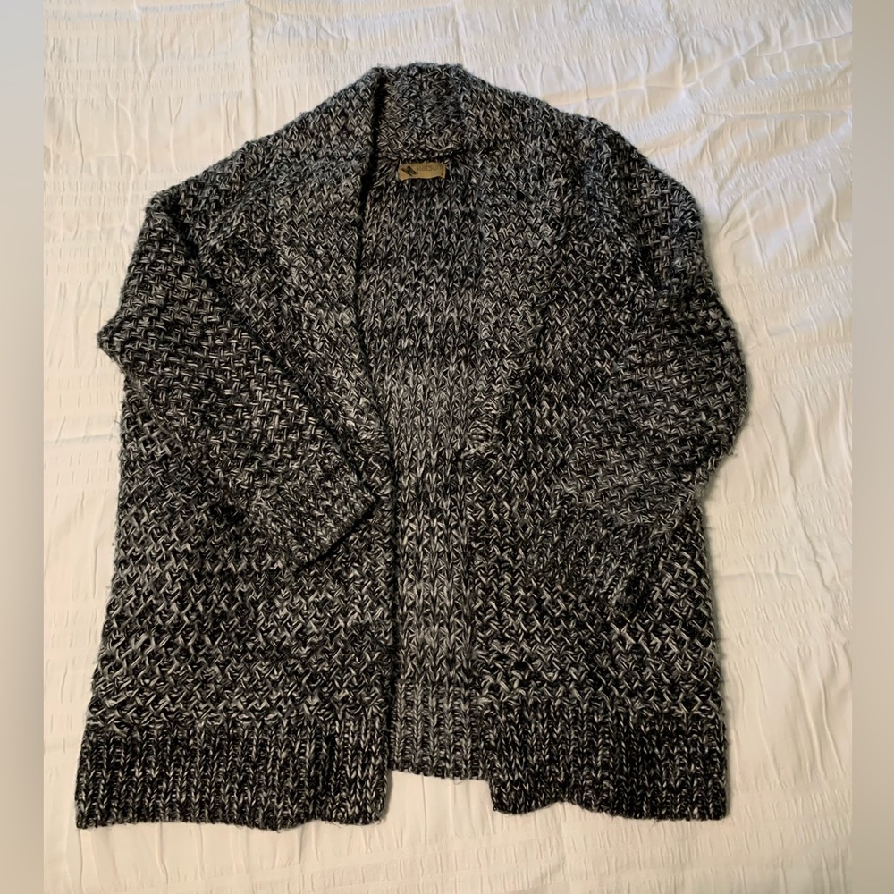 black & white chunky knit oversized cardigan sweater